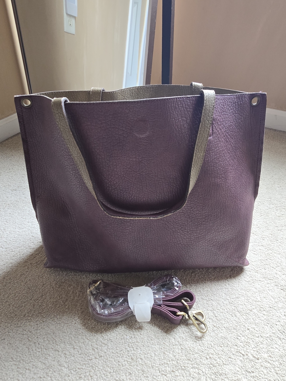 Plum Brown Tote Bag with Removable Crossbody Strap